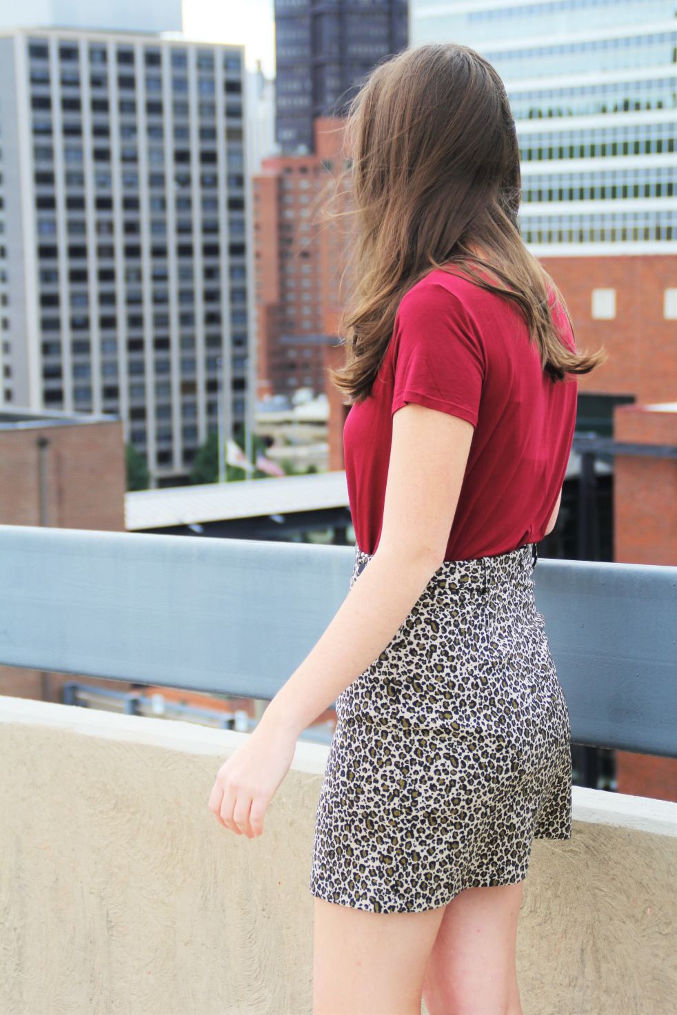 leopard skirt cheetah burgundy shirt maroon outfit of the day ootd preppy topshop forever 21 pittsburgh ppg paints arena blogger fashion fall outfit black chunky heels 60s 70s